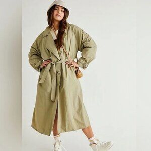 we the free eastwick oversized olive trench coat size L